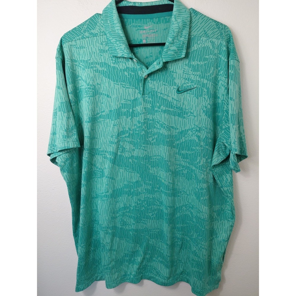 Nike Dri-Fit Golf Polo Men XL Green Print 56323 Summer Casual